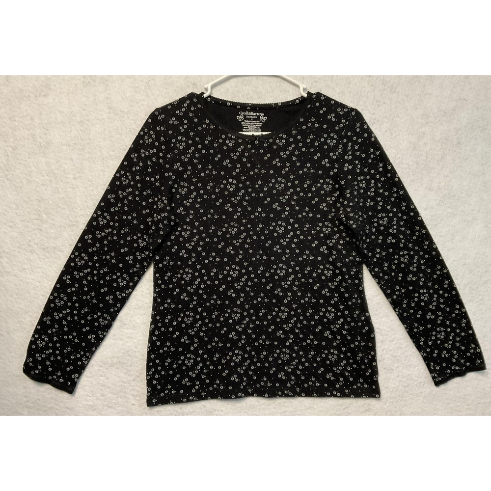 Croft & Barrow Intimates Shirt Womens Small Black Floral Long Sleeve Lace Trim